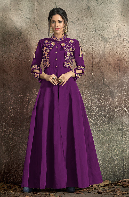 Helena - Vivid Purple Silk Organza Long Gown w/ Halterneck for Bride -